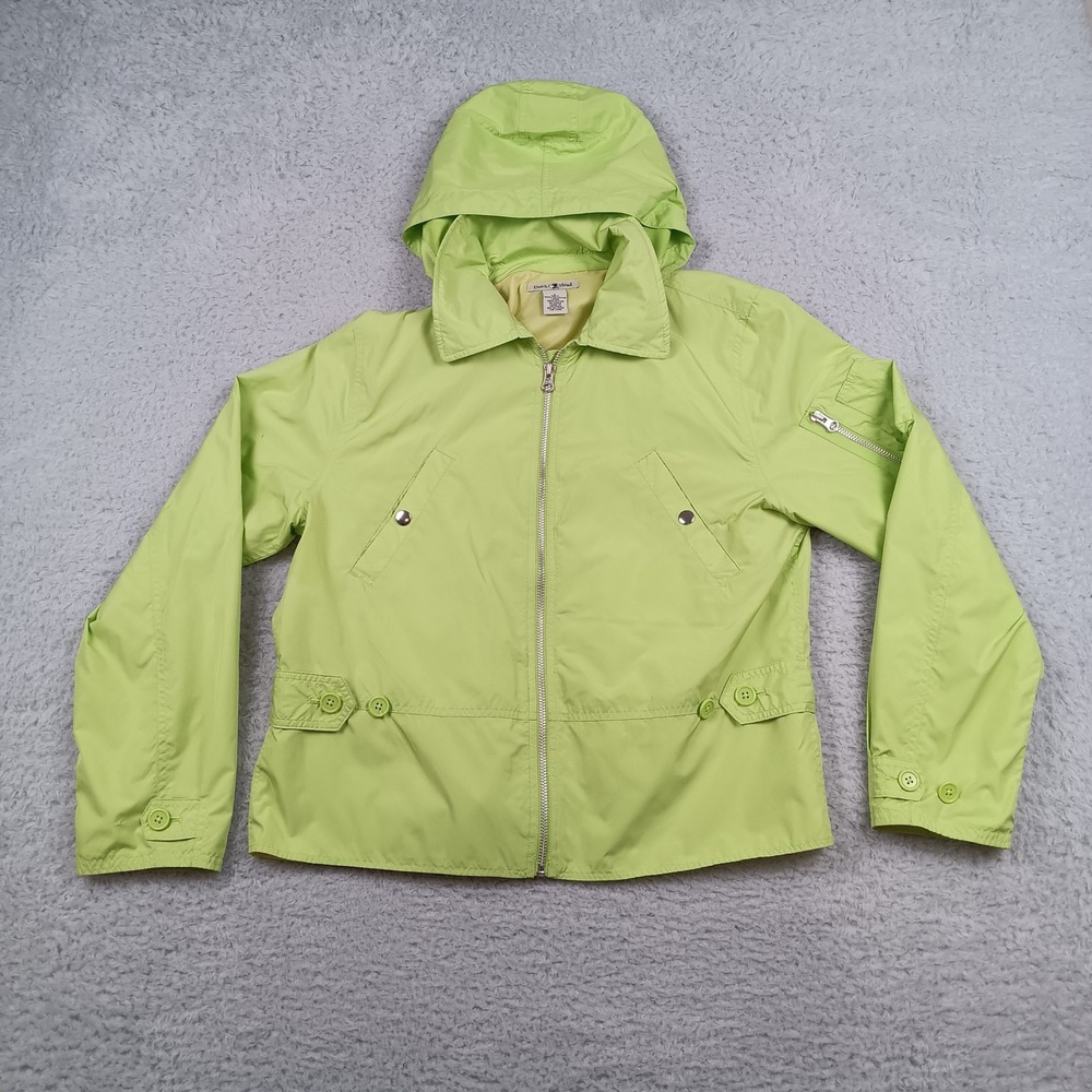 Duck Head Windbreaker Jacket Women L Lime Green Utility Detachable Hood